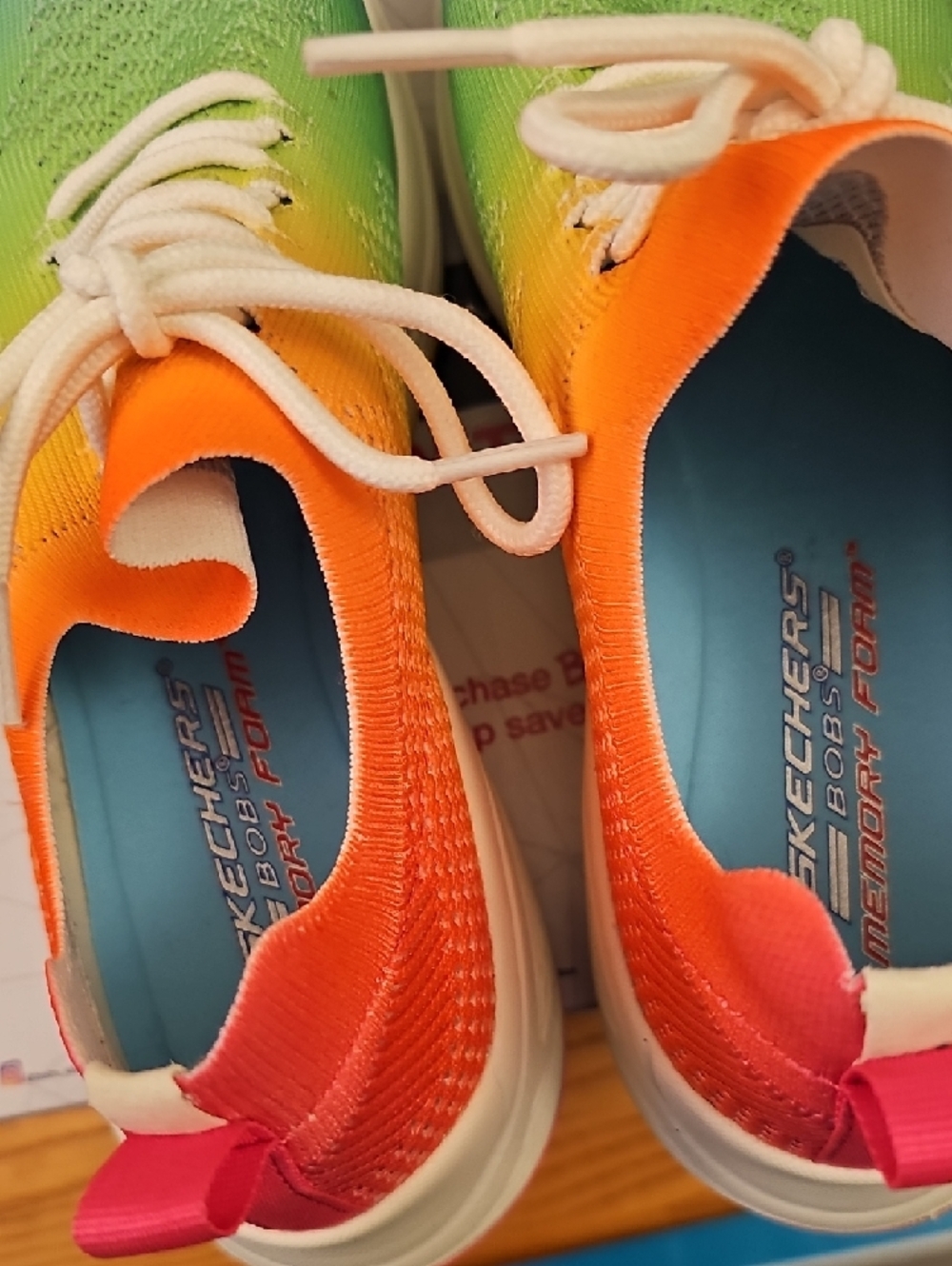 Skechers BOBS SPORT Knit Lace-Up Sneakers - Blue Green Yellow Orange Size 8.5 - Picture 8 of 9